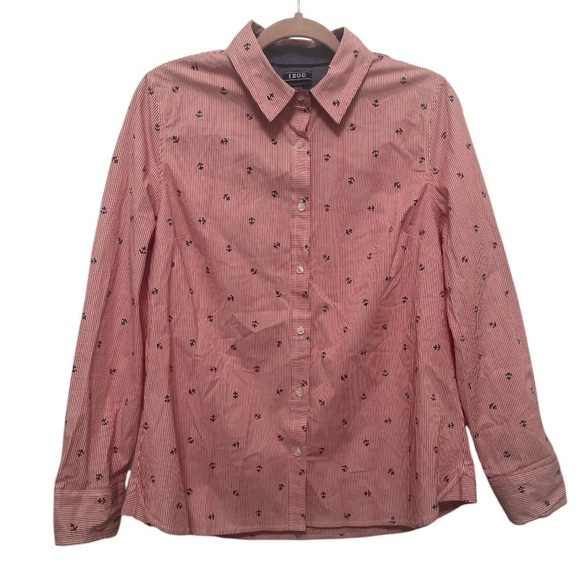 NWT IZOD Red White Blue Nautical Anchor Boating Button Down Shirt Size Large - Picture 1 of 10
